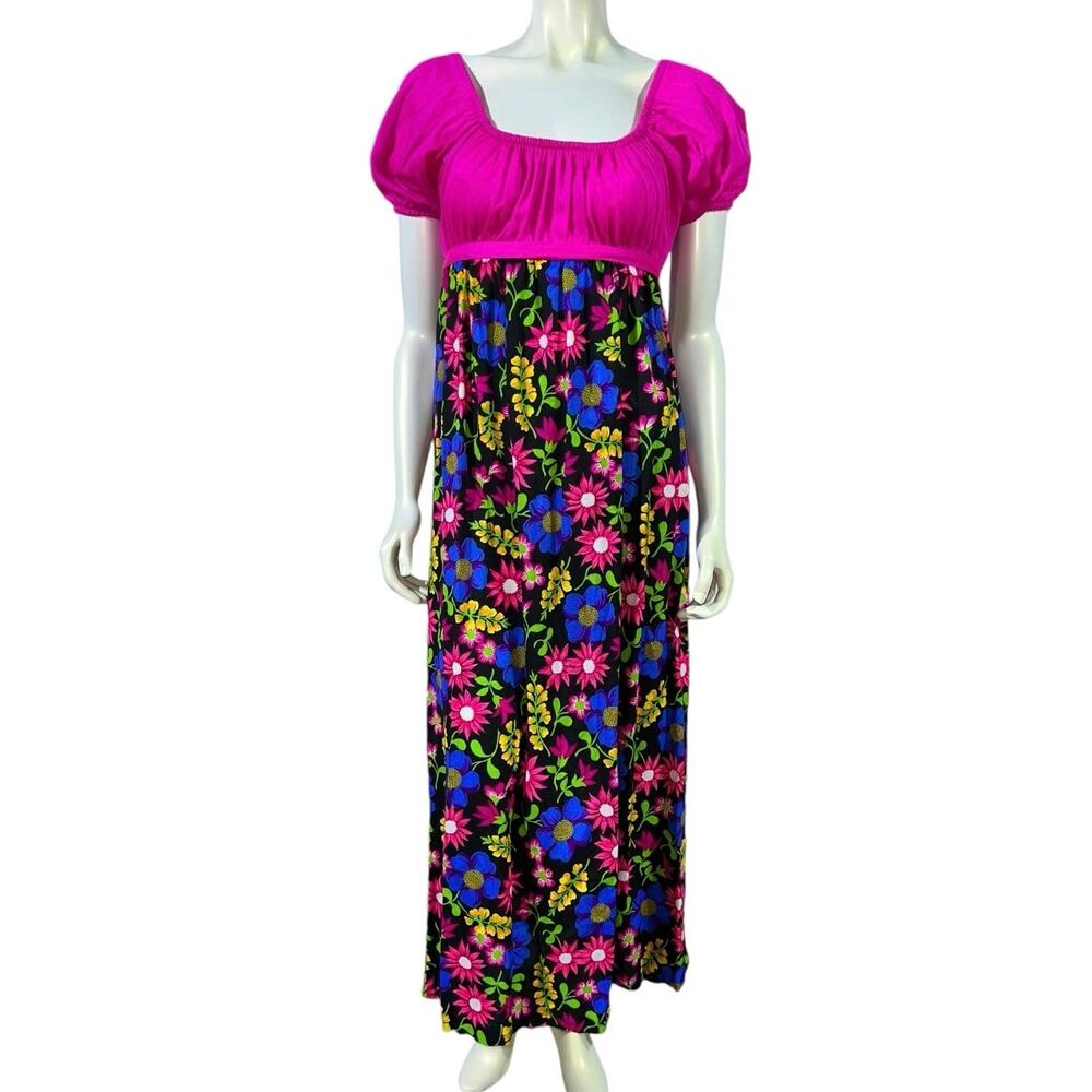 Vintage 1960s California-Made Psychedelic Mod Floral Maxi Dress